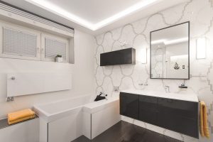 Lebenslinien im Badezimmer in Schwarz und Weiß